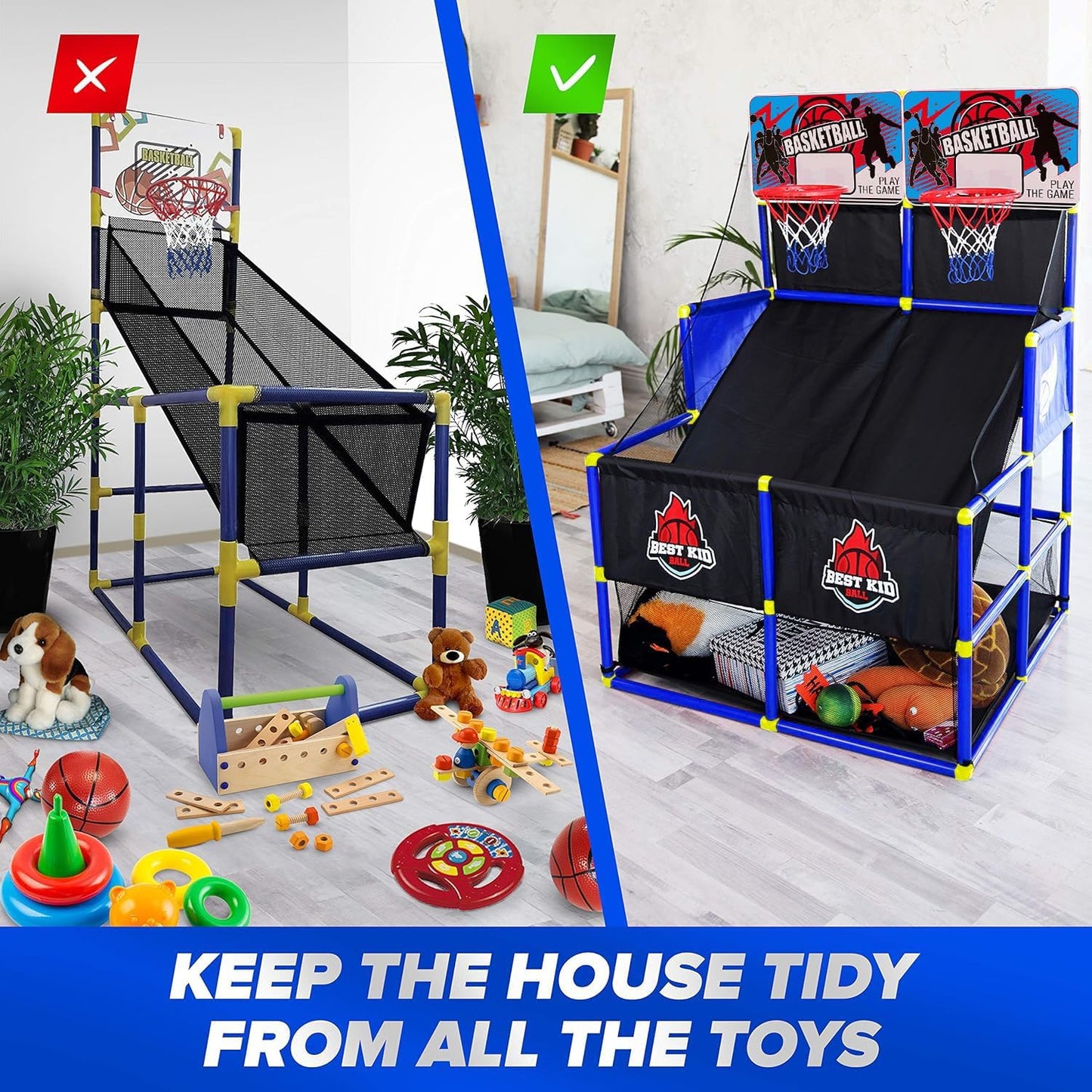 Double Shot Basketball Hoop Arcade Game - Indoor & Outdoor for Kids 3-9 Year Old - Birthday Party Gift for Boys, Girls, Toddlers - Fun Sports Train in Home, Room & Backyard Blue