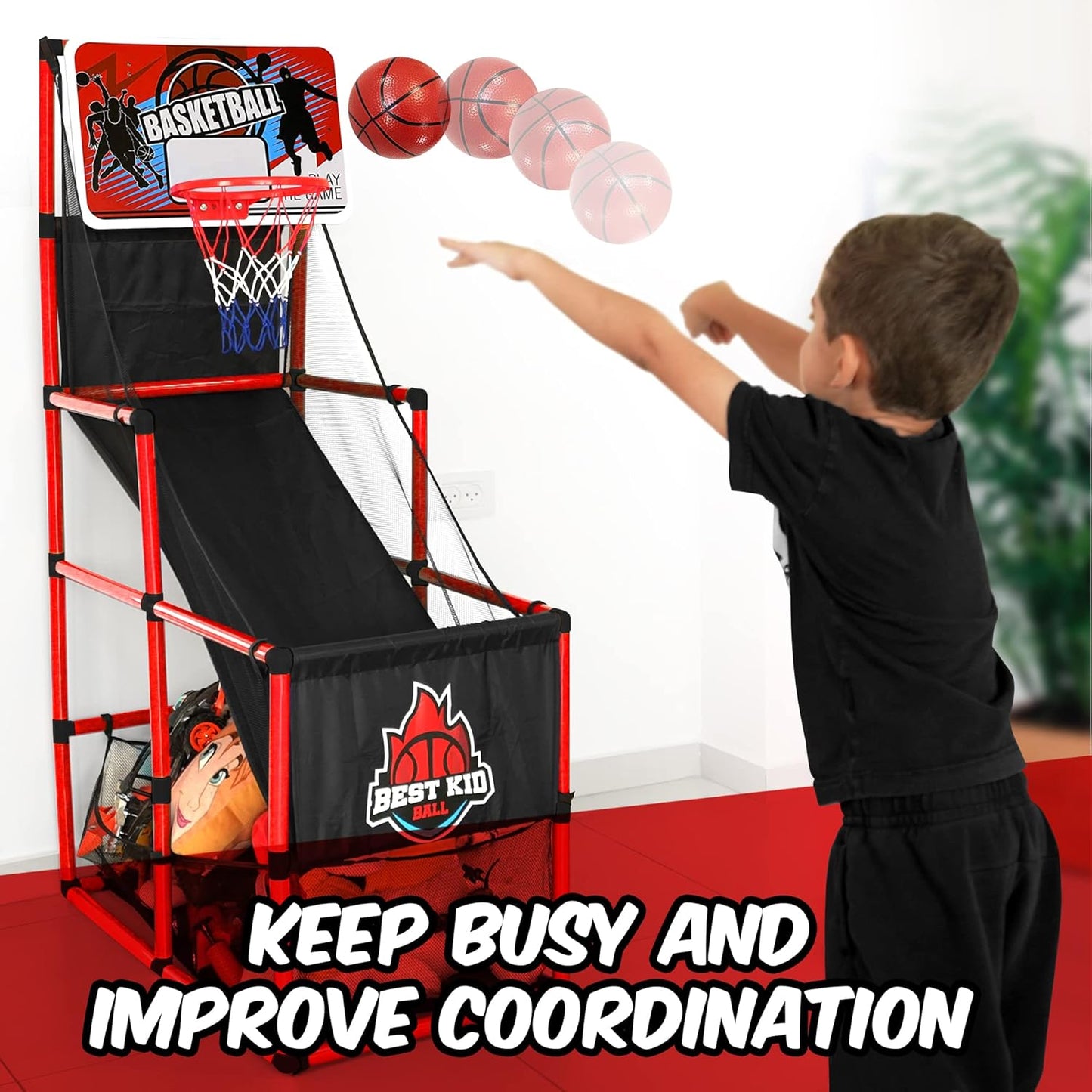 Kids Basketball Hoop Single Shot System Arcade Game Set: Indoor & Outdoor Sports Toys for Boys & Girls, Includes Ball, Ideal Party Gifts for Little Athletes Ages 3-9.