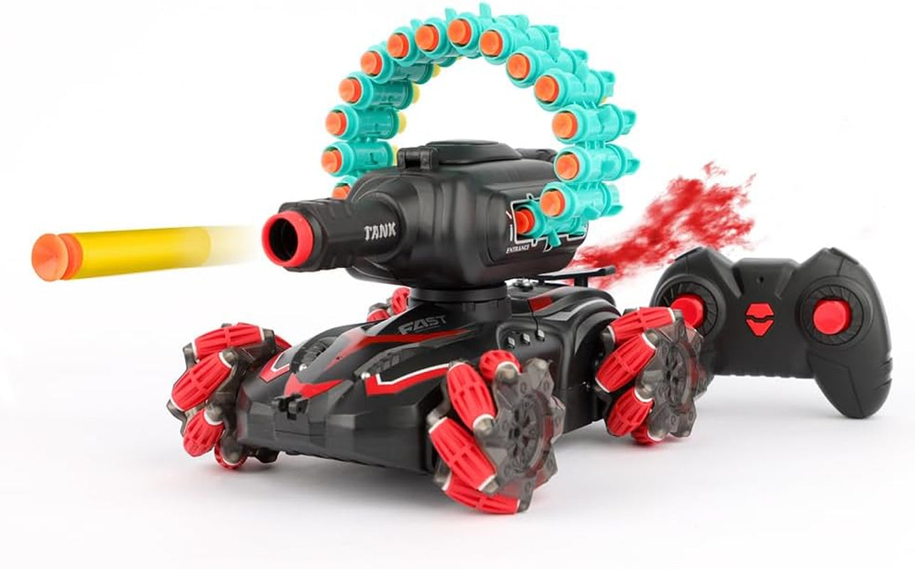 360° Rotating RC Stunt Tank Car with LED Lights and Foam Missile Launcher - Remote Control All-Terrain Vehicle for Kids