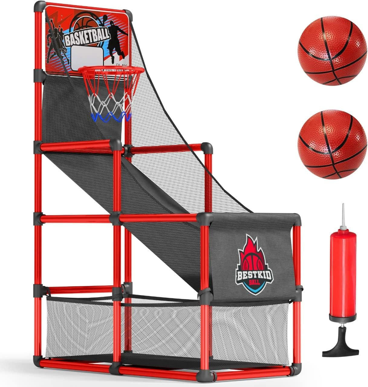 Kids Basketball Hoop Single Shot System Arcade Game Set: Indoor & Outdoor Sports Toys for Boys & Girls, Includes Ball, Ideal Party Gifts for Little Athletes Ages 3-9.