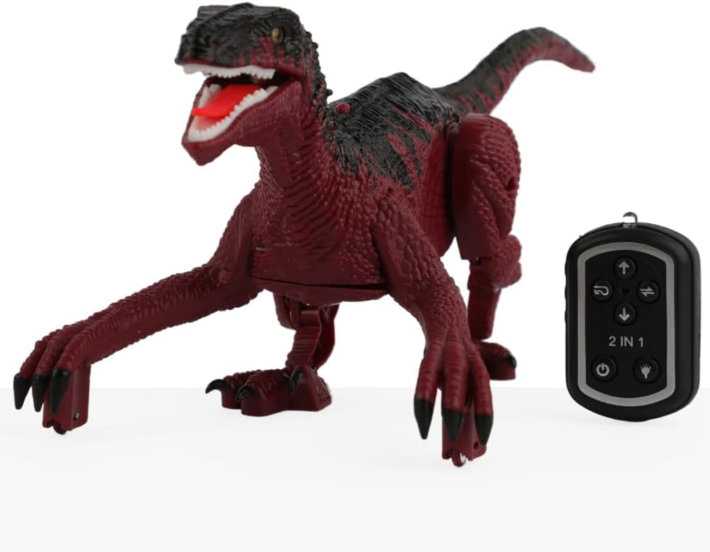 Interactive RC Velociraptor Dinosaur Pet Toy with LED Lights and Roaring Sound - Remote Control Walking Dinosaur with Fire-Breathing Effect - Gesture Sensing Remote