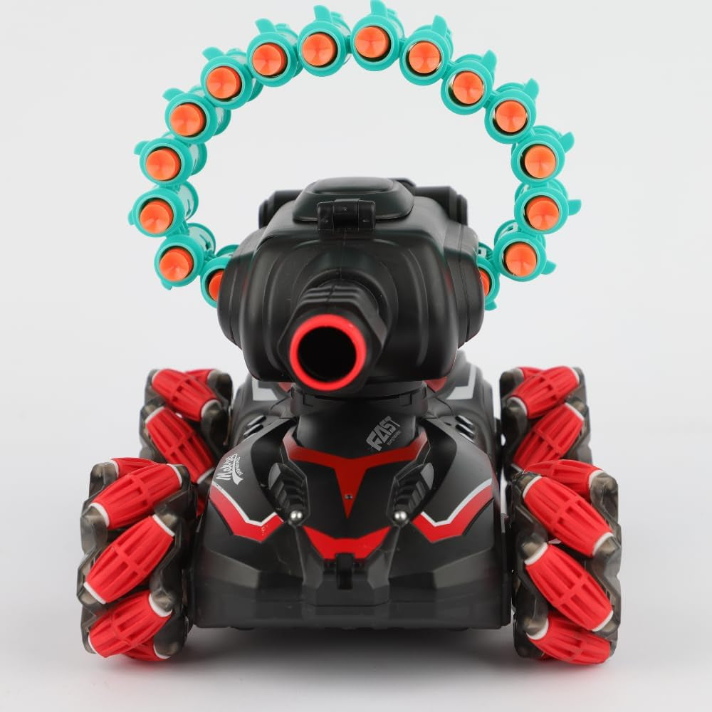 360° Rotating RC Stunt Tank Car with LED Lights and Foam Missile Launcher - Remote Control All-Terrain Vehicle for Kids