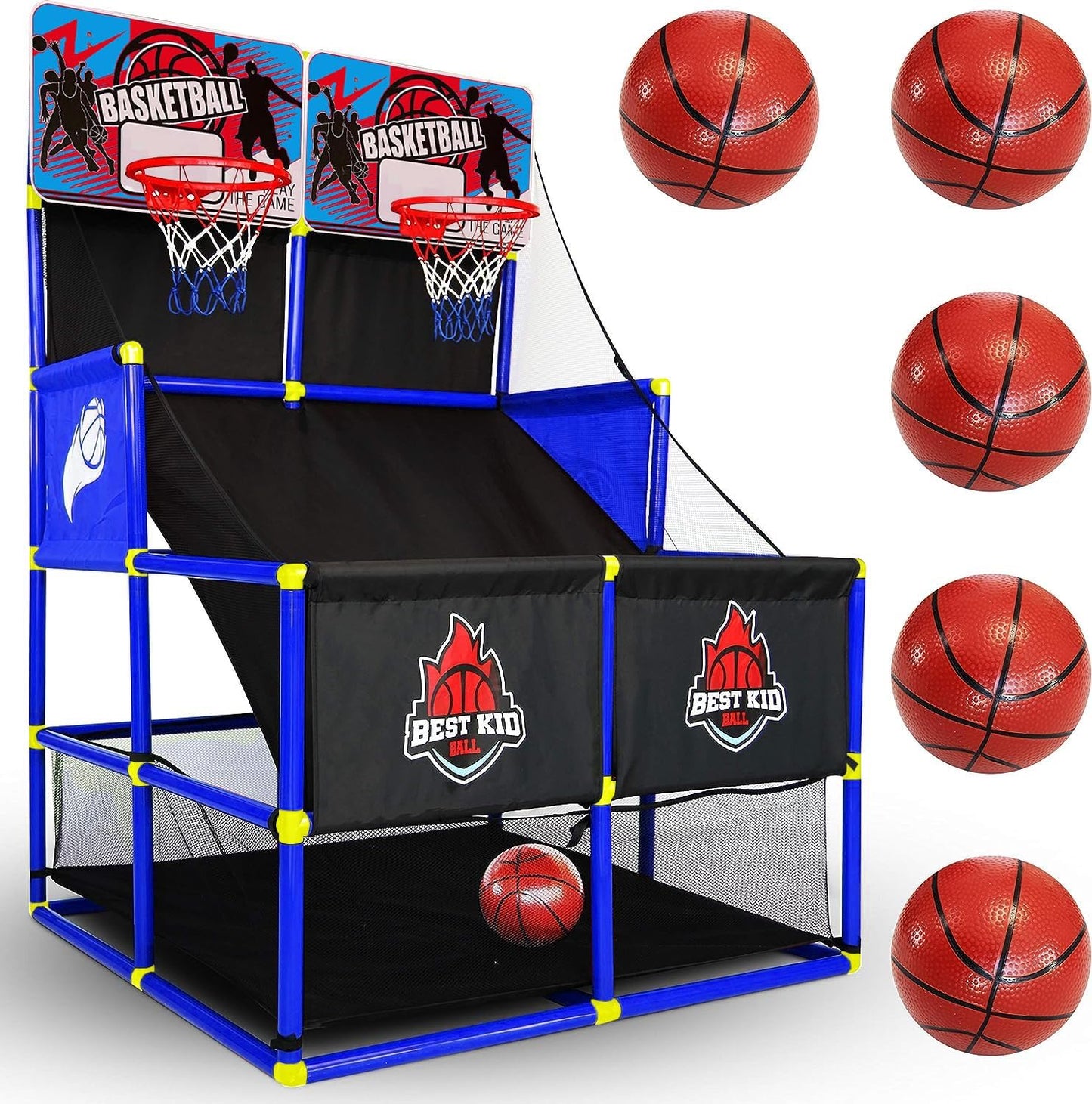 Double Shot Basketball Hoop Arcade Game - Indoor & Outdoor for Kids 3-9 Year Old - Birthday Party Gift for Boys, Girls, Toddlers - Fun Sports Train in Home, Room & Backyard Blue