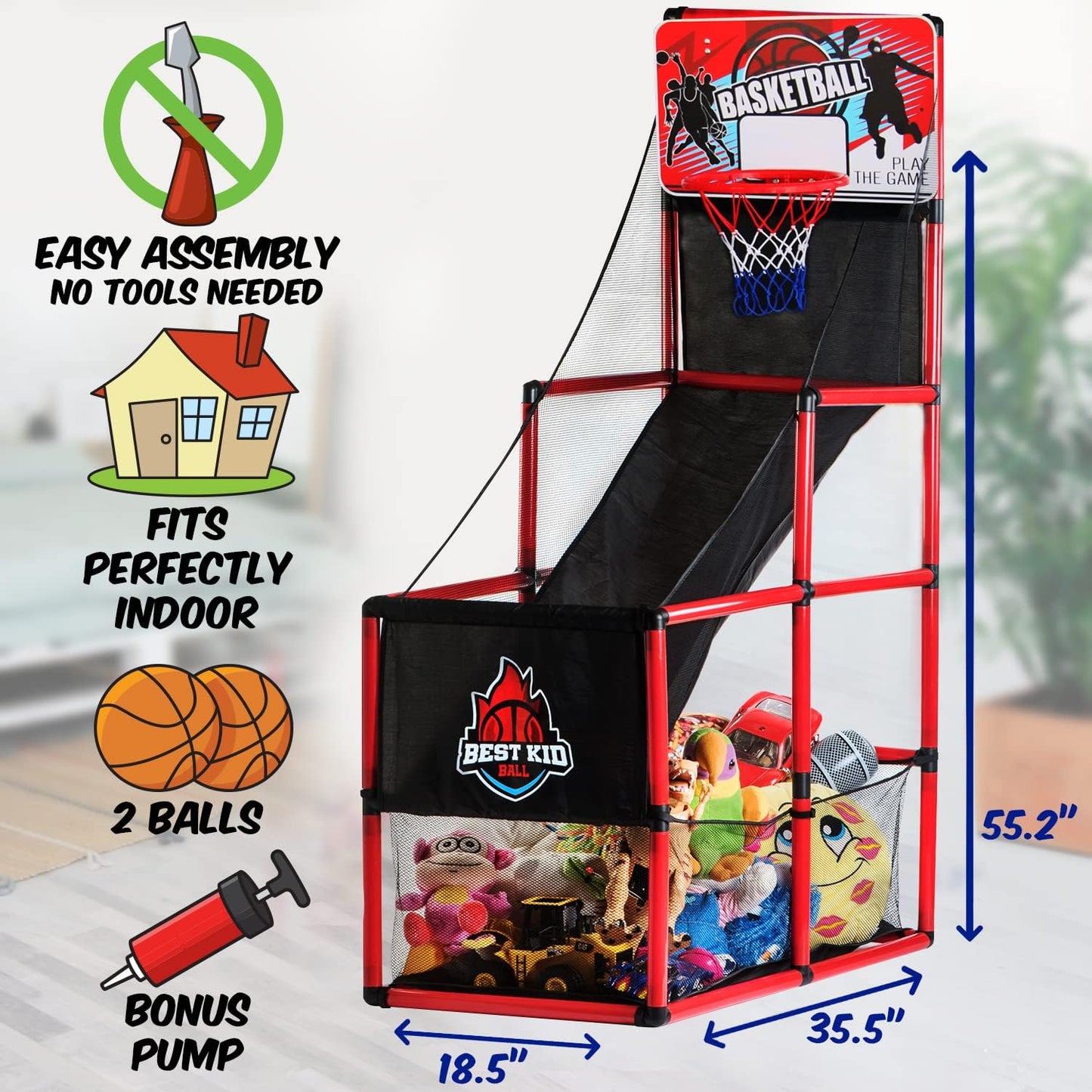 Kids Basketball Hoop Single Shot System Arcade Game Set: Indoor & Outdoor Sports Toys for Boys & Girls, Includes Ball, Ideal Party Gifts for Little Athletes Ages 3-9.