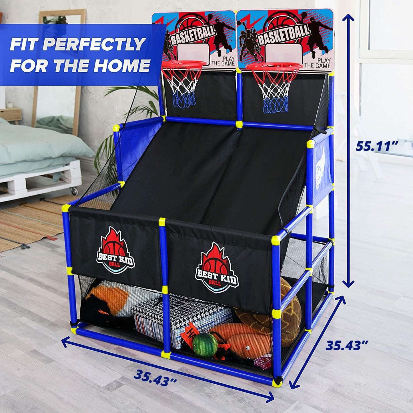 Double Shot Basketball Hoop Arcade Game - Indoor & Outdoor for Kids 3-9 Year Old - Birthday Party Gift for Boys, Girls, Toddlers - Fun Sports Train in Home, Room & Backyard Blue