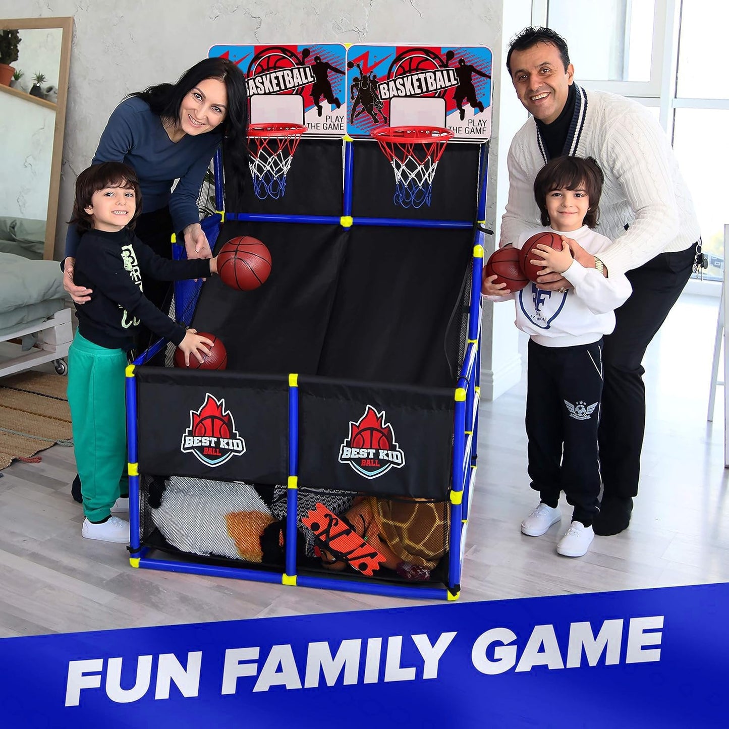 Double Shot Basketball Hoop Arcade Game - Indoor & Outdoor for Kids 3-9 Year Old - Birthday Party Gift for Boys, Girls, Toddlers - Fun Sports Train in Home, Room & Backyard Blue